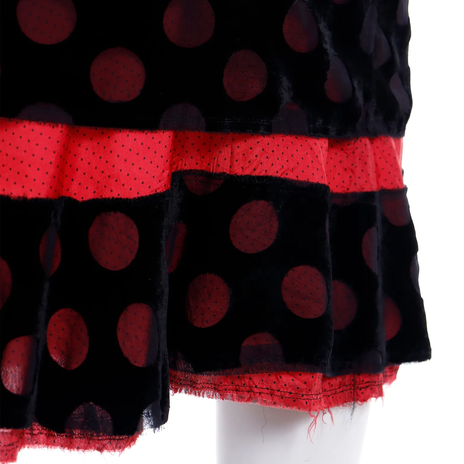 1990s Comme des Garcons Silk Blend Black Skirt W Red Polka Dots