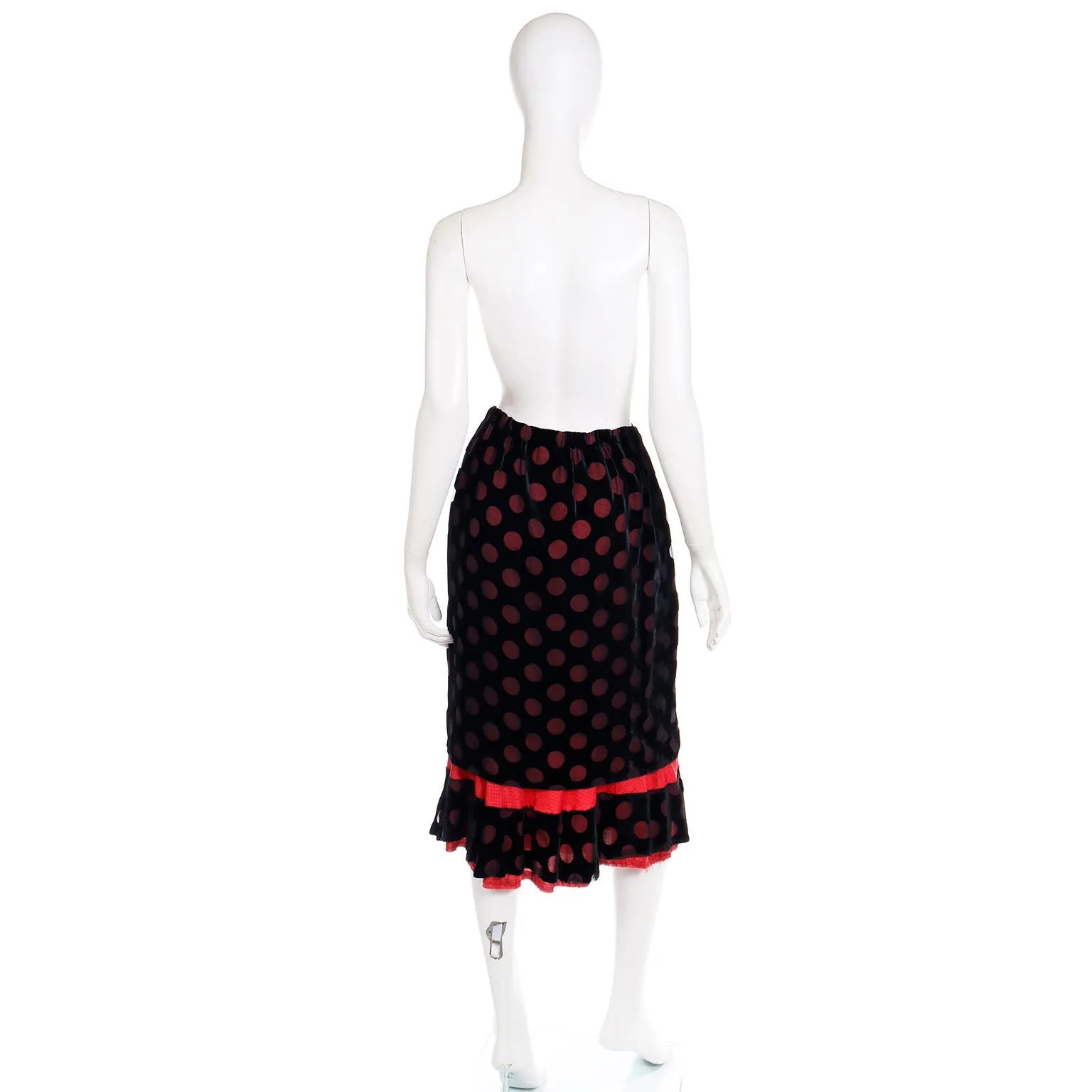 1990s Comme des Garcons Silk Blend Black Skirt W Red Polka Dots