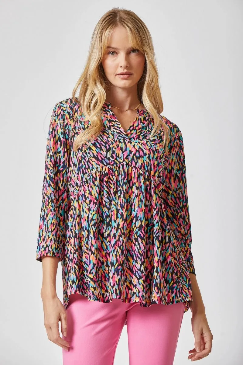 3/4 Sleeve Empire Waist Multi Color Top - Wrinkle Free - Dear Scarlett