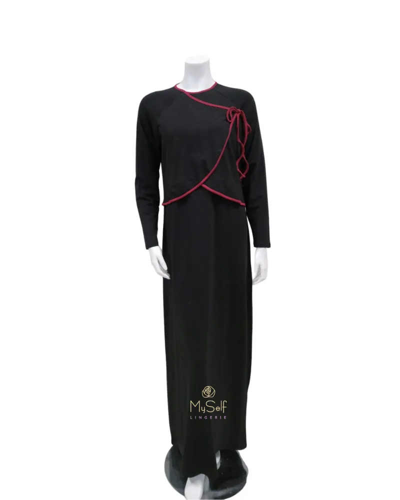 AC-079 Black with Brick Wrap Modal Nursing Nightgown