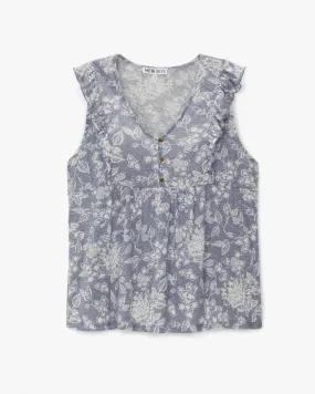 Alana Sleeveless Top | Light Blue / White