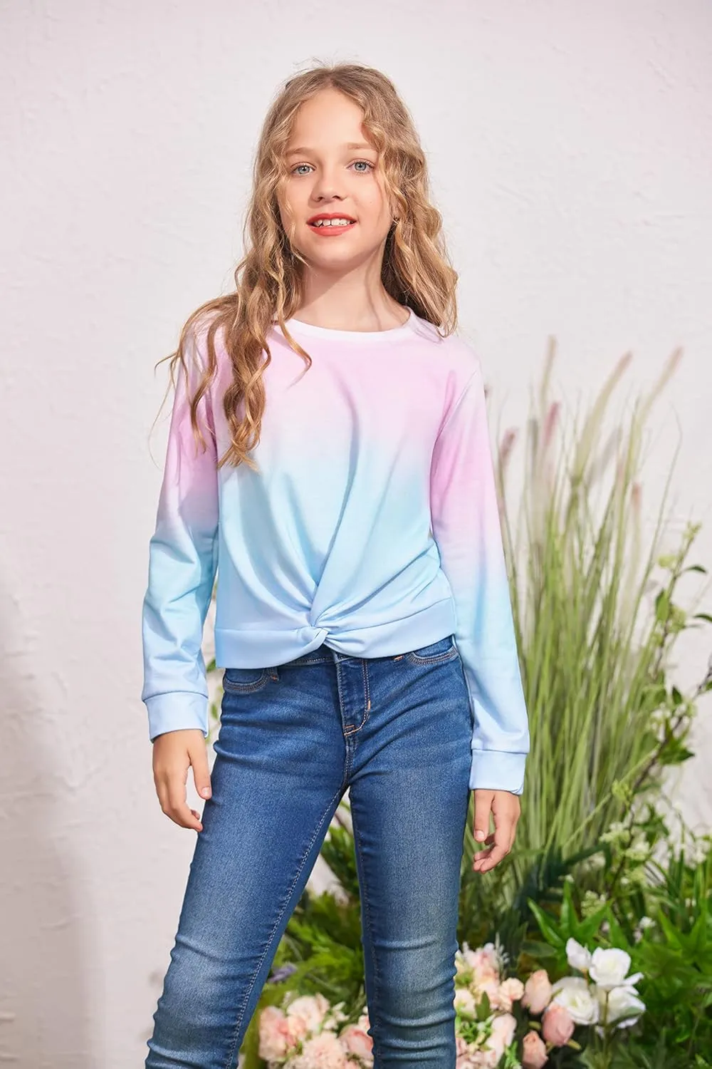 Arshiner Girls Casual Twist Front Lightweight Sweatshirt