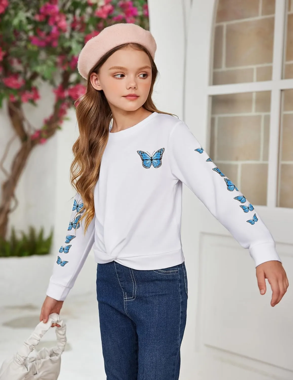 Arshiner Girls Casual Twist Front Lightweight Sweatshirt