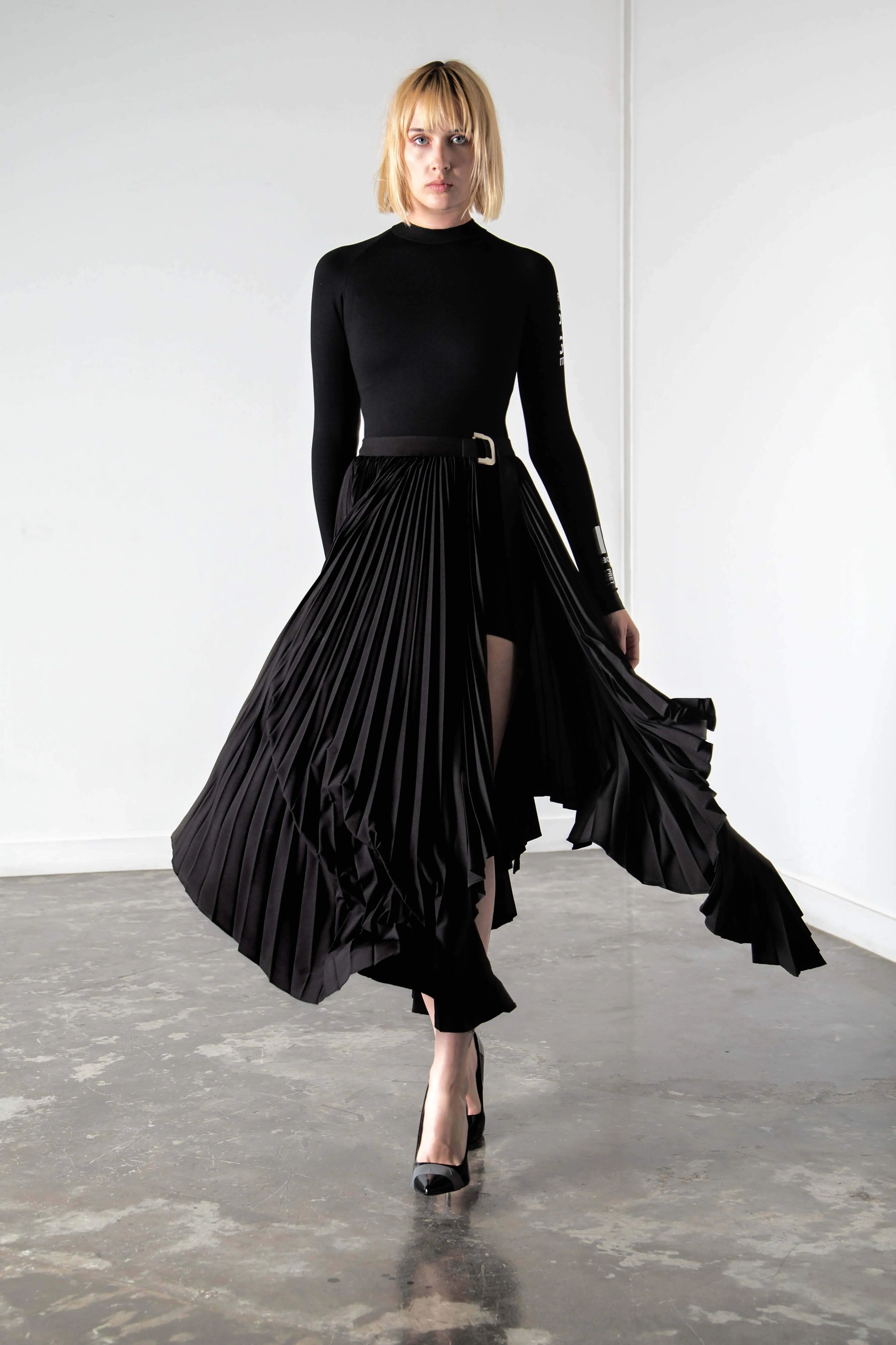 ASYMMETRIC PLEATED WRAP SKIRT