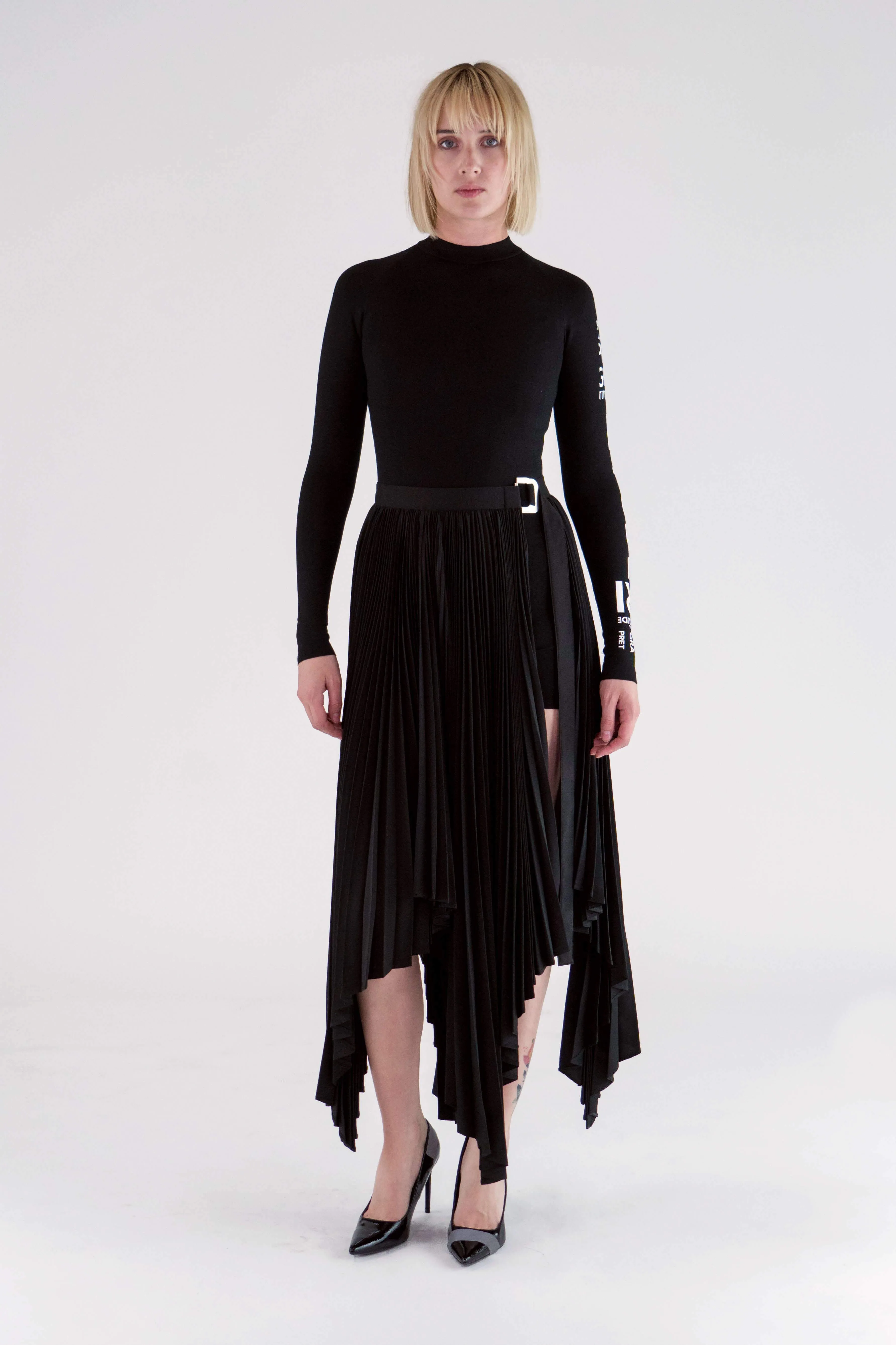 ASYMMETRIC PLEATED WRAP SKIRT