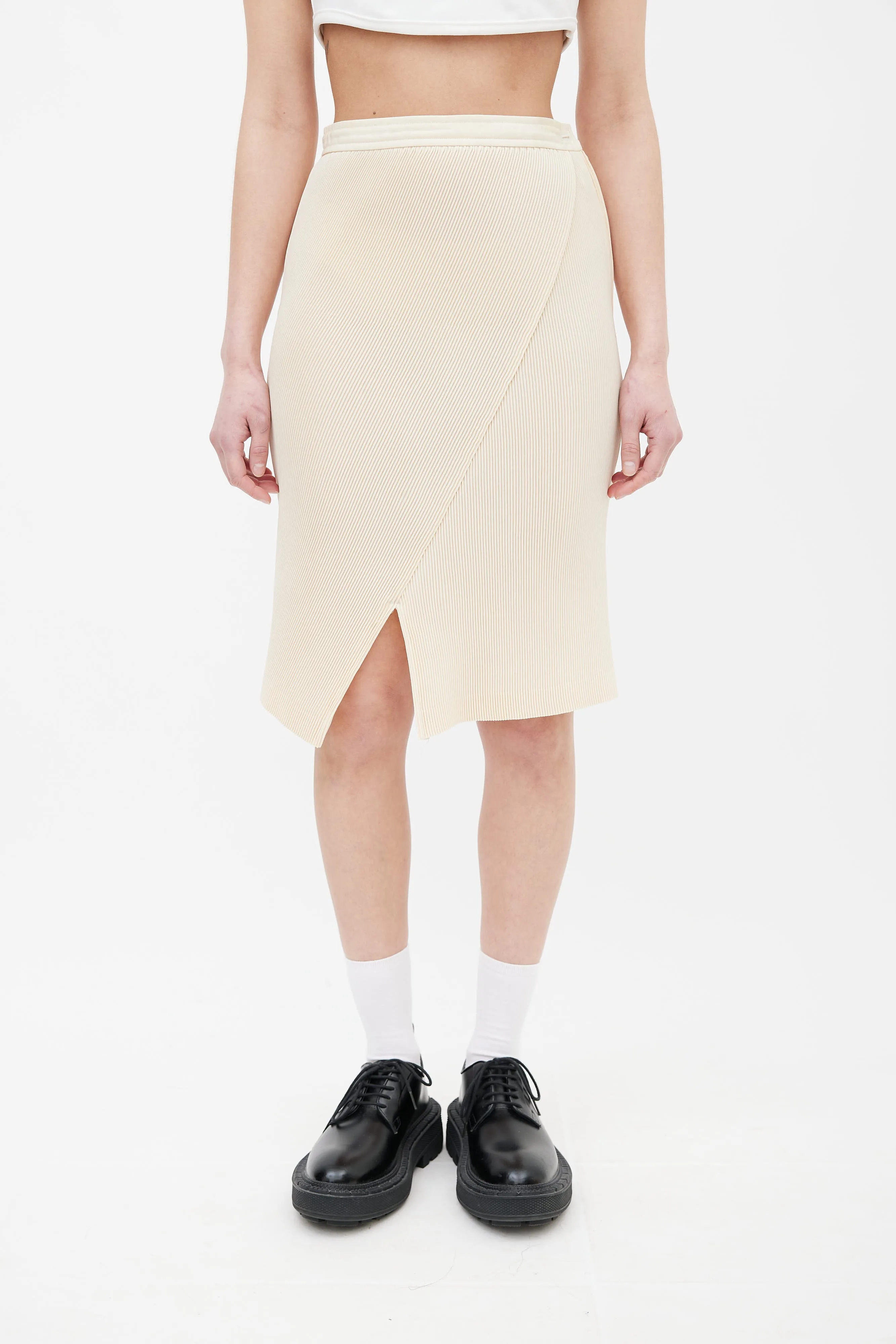 Beige Accordion Pleated Asymmetric Skirt