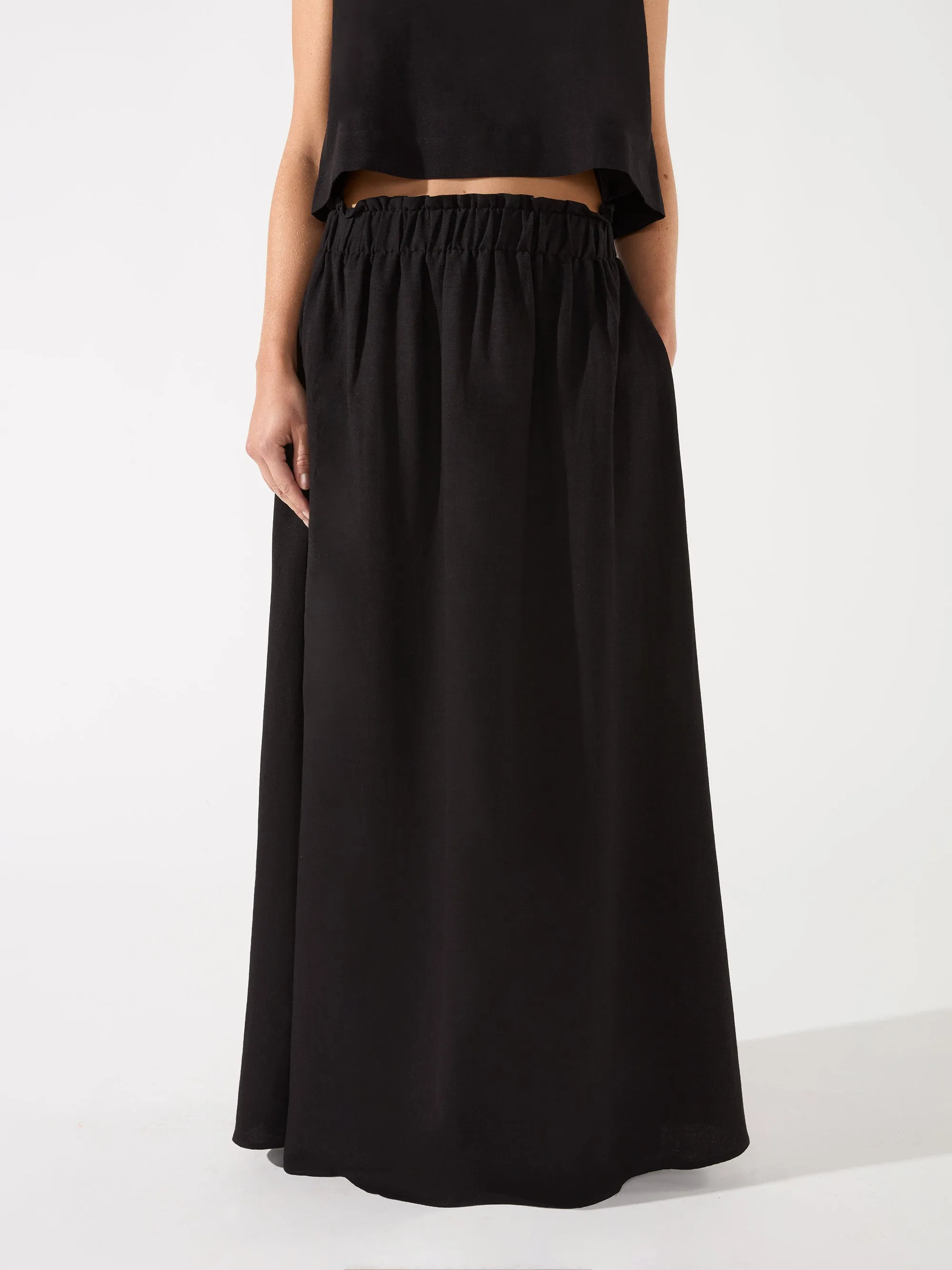 Black Linen Blend Maxi Skirt