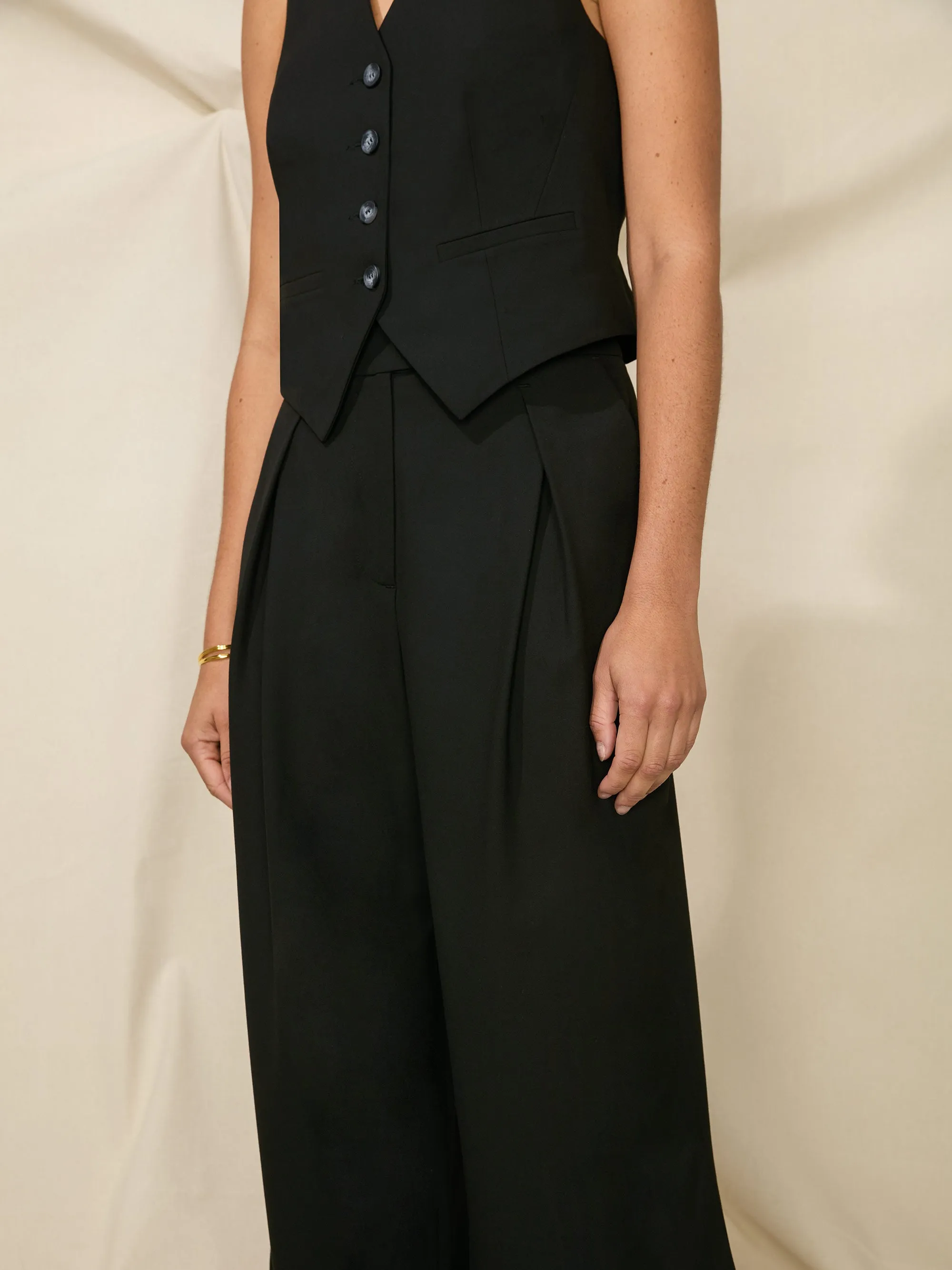 Black Pleat Detail Trousers