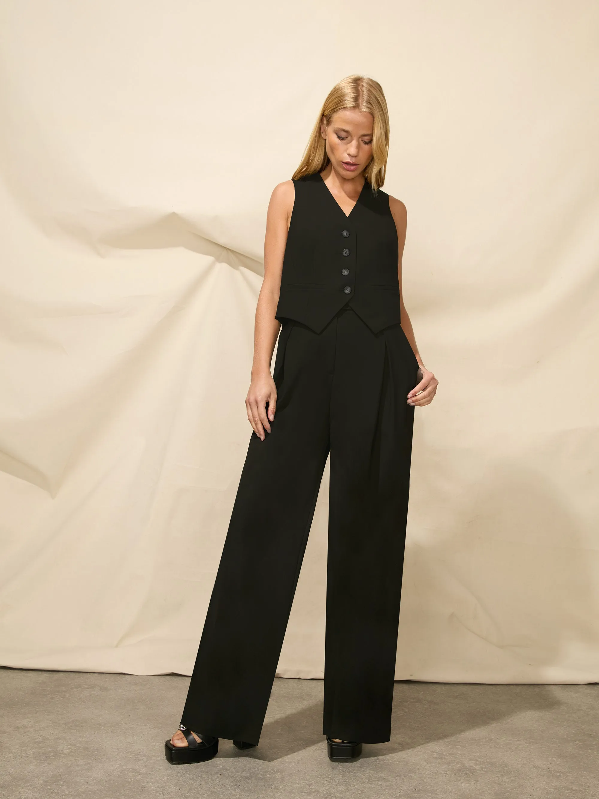 Black Pleat Detail Trousers