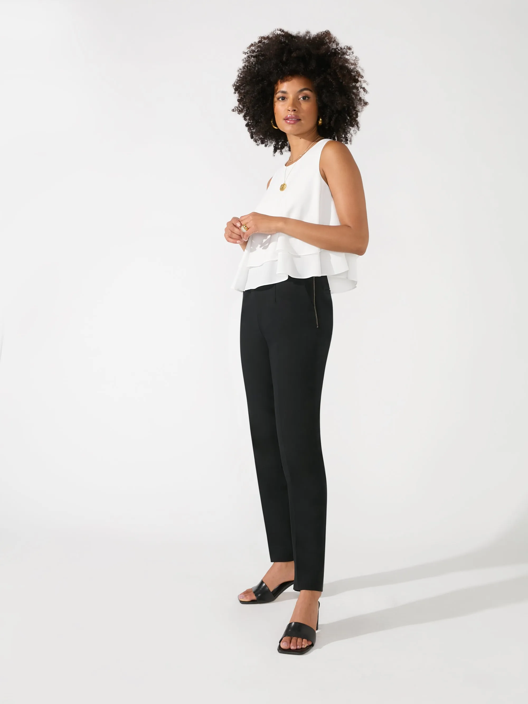 Black Side Zip Stretch Trousers