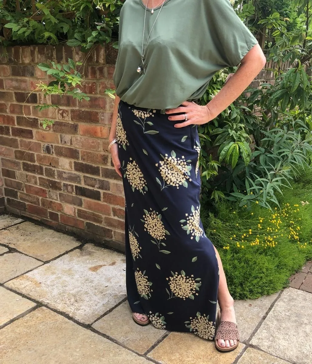 Brakeburn Navy Hydrangea Maxi Skirt