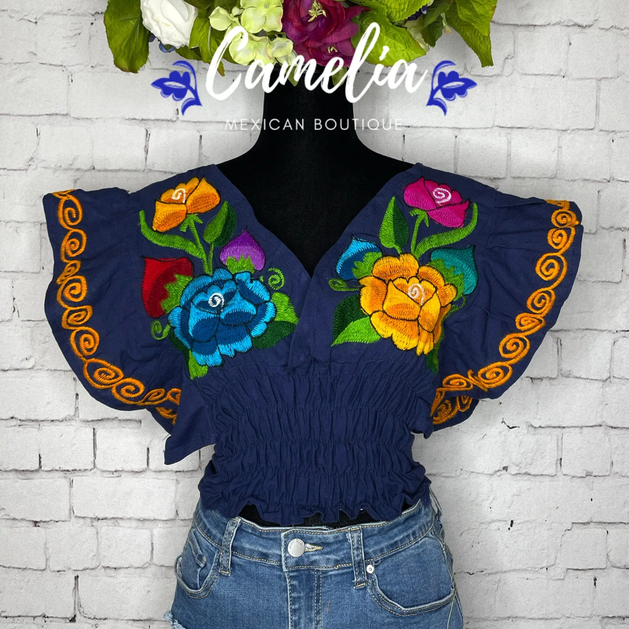 Butterfly Sleeve Mexican Crop Top Zinnia - V-Neck