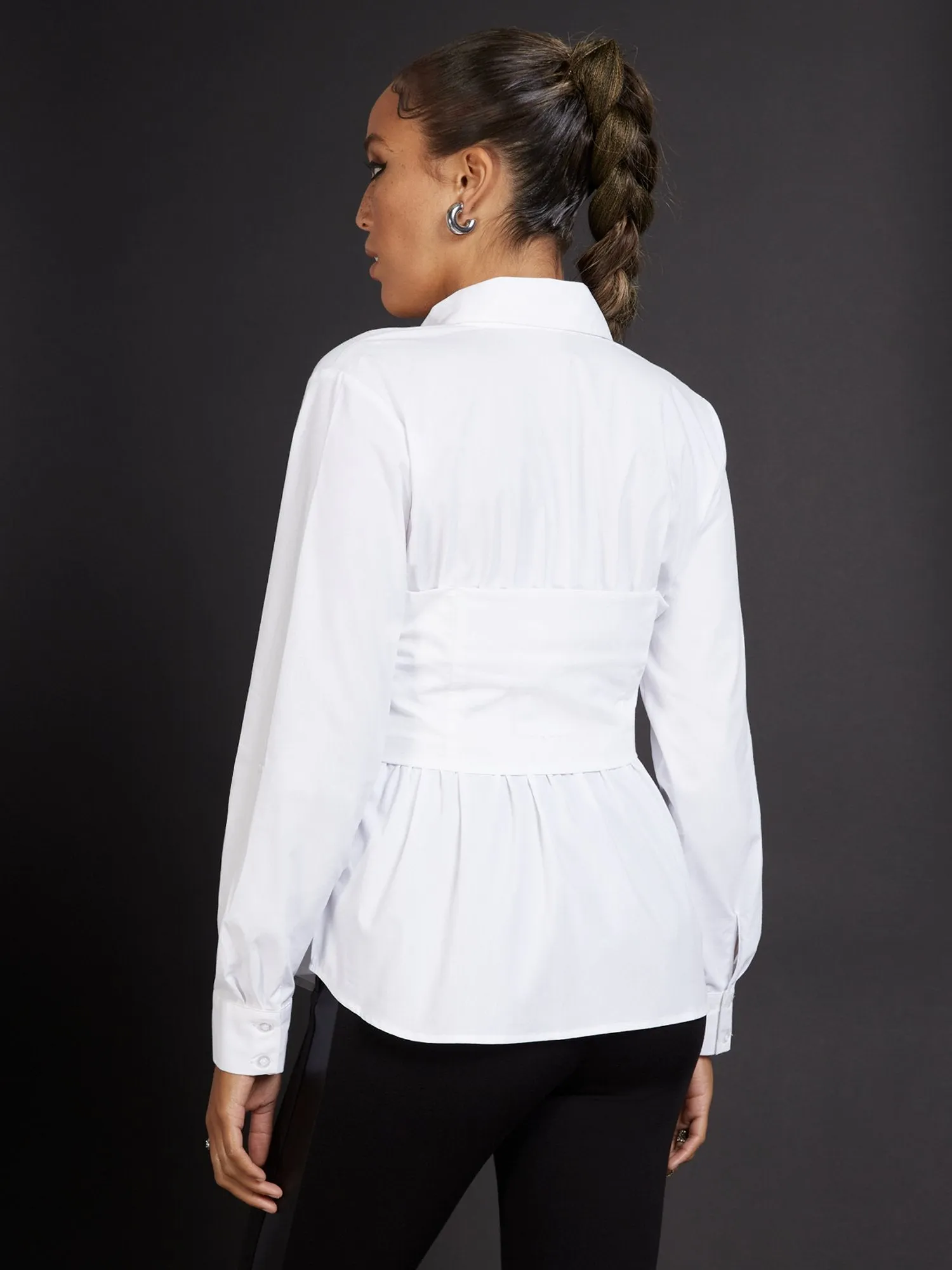 Button-Front Corset Poplin Top