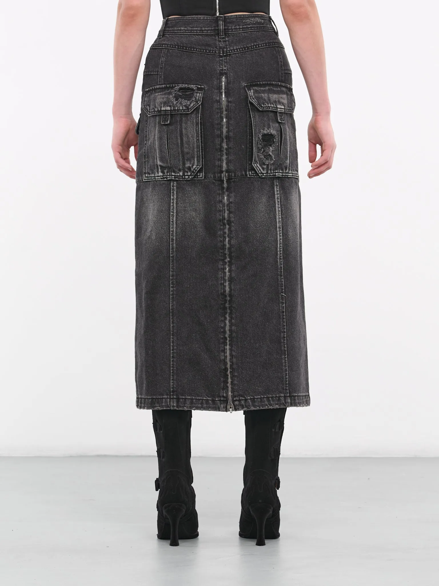 Cargo Denim Skirt (3X27W544-ASH)