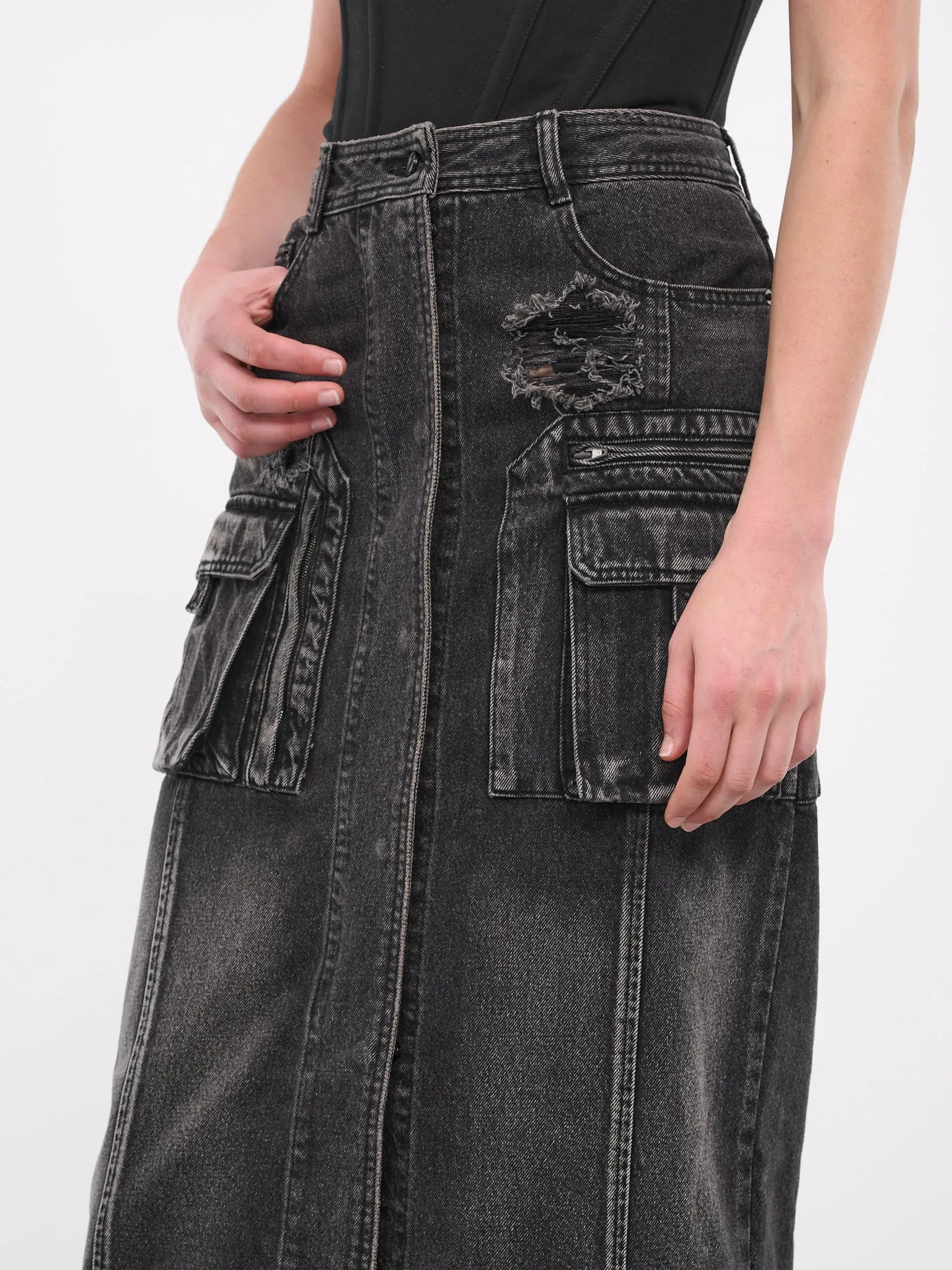 Cargo Denim Skirt (3X27W544-ASH)