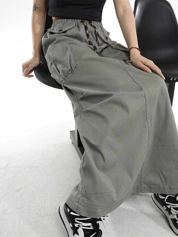 Cargo Pockets Parachute Maxi Skirt