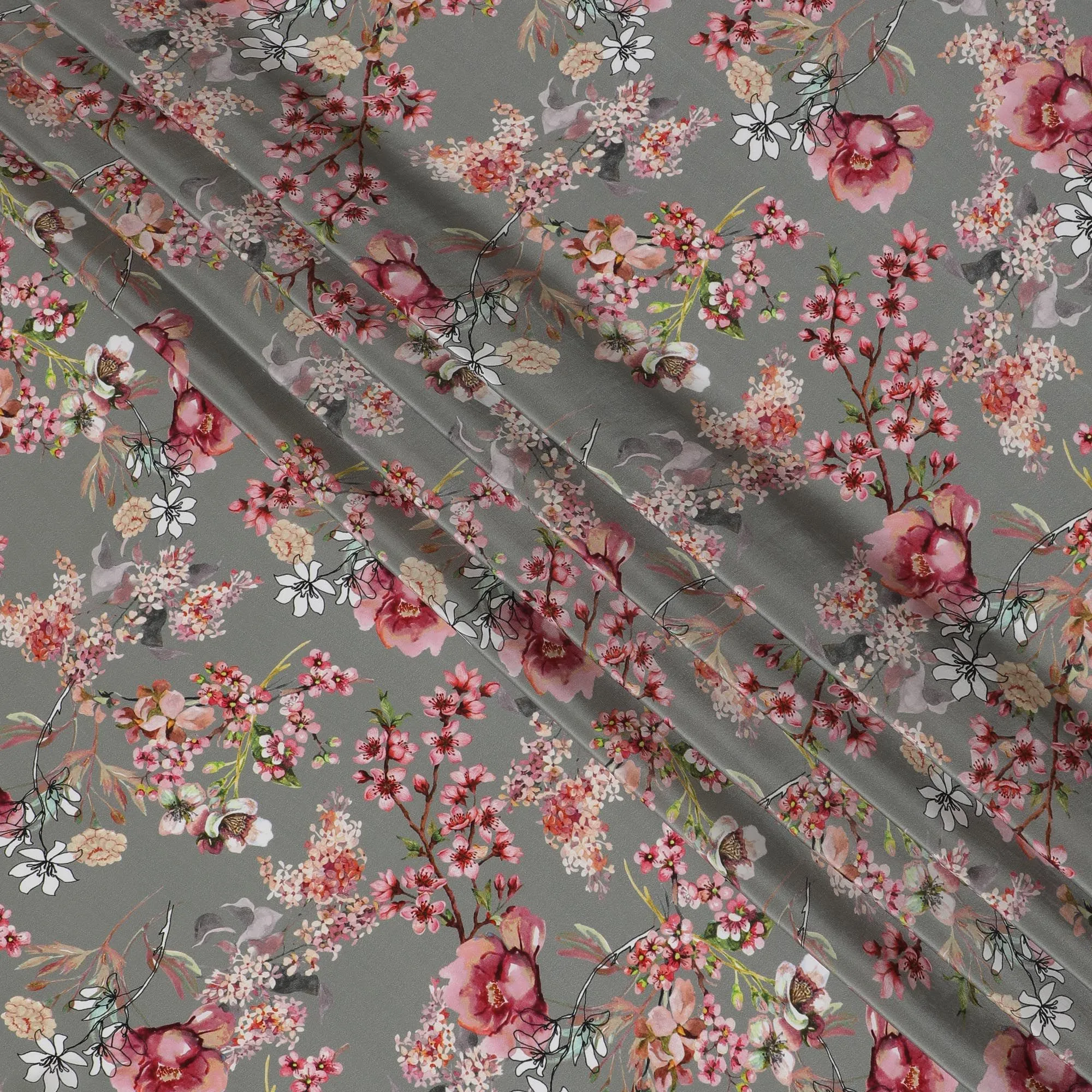 Cherry Blossom Whisper Viscose Fabric - Elegant Digital Print, Crafted in India, 110cm Wide-D18727