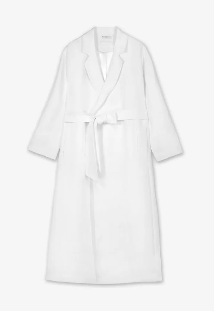 Choice Solid Pleated Belted Trench Coat Off White