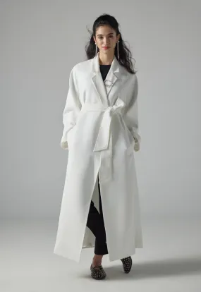 Choice Solid Pleated Belted Trench Coat Off White