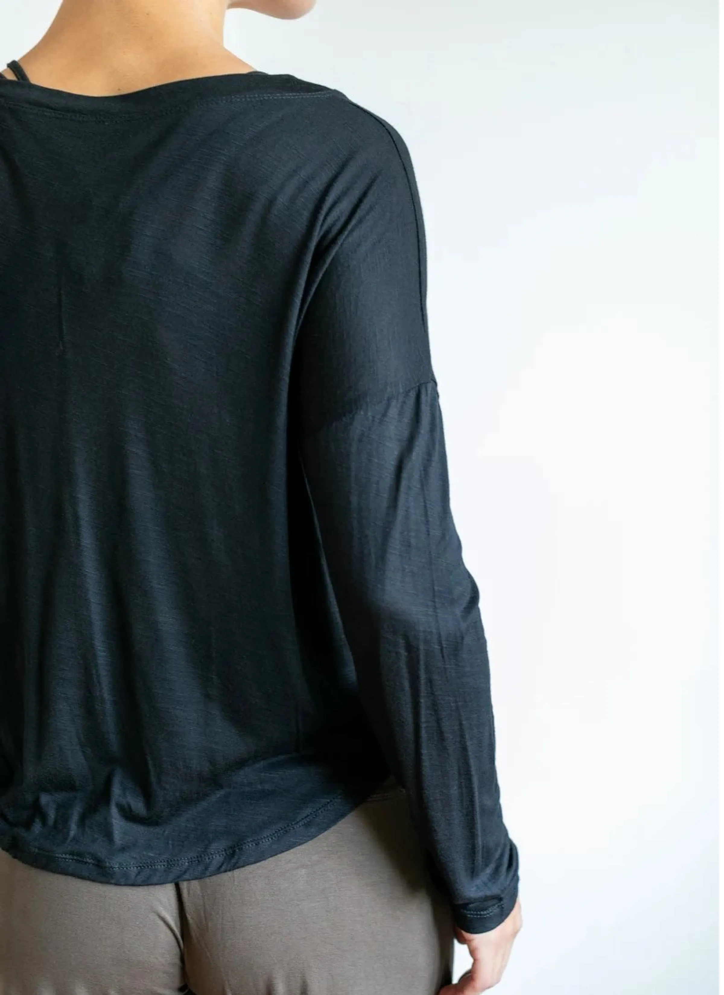 Coconut Button Down Front Long Sleeve Top in Black