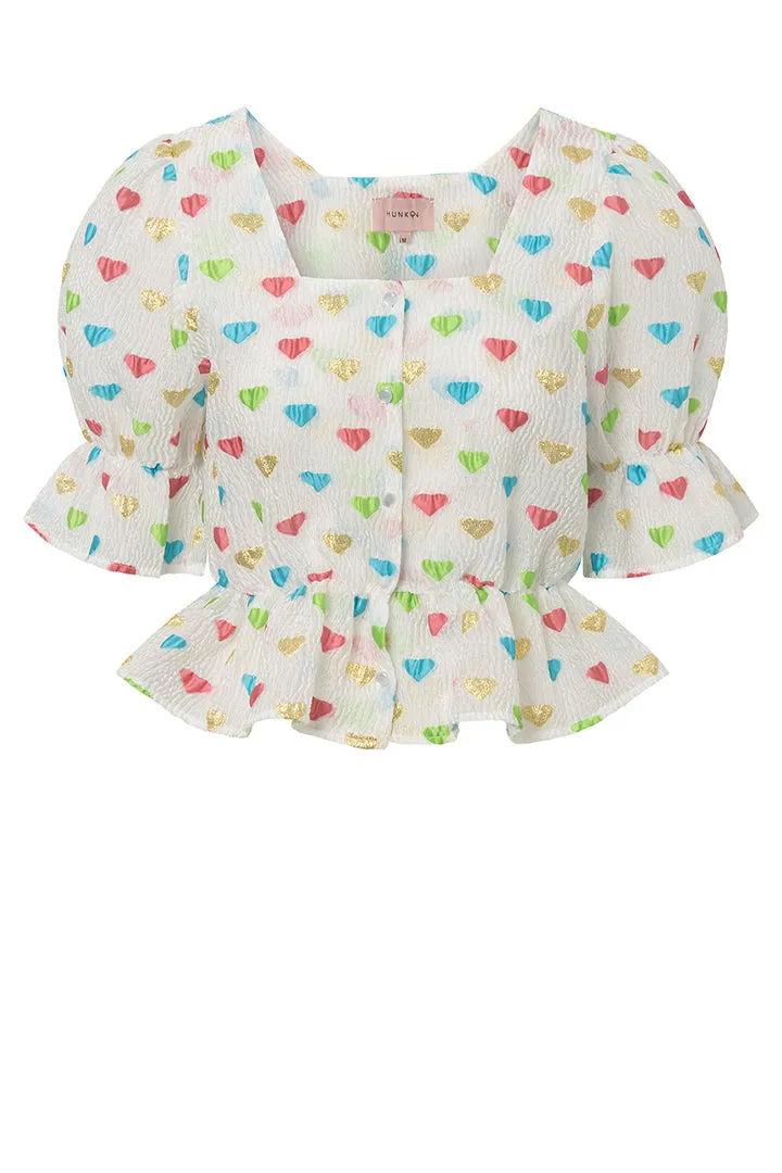 Dahlia Blouse - Blue Hearts