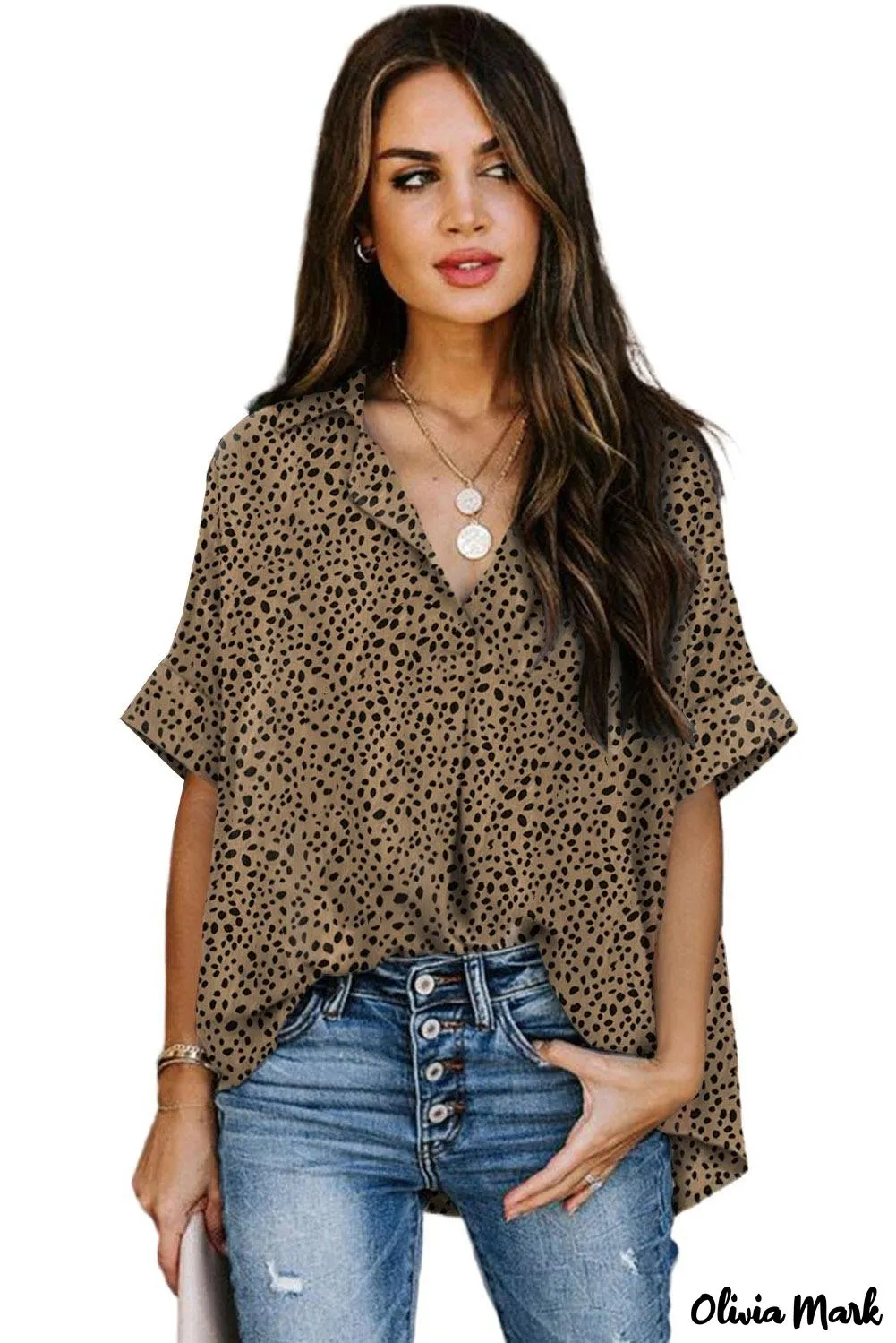 Deanwangkt - Leopard Print Draped V-Neck Blouse