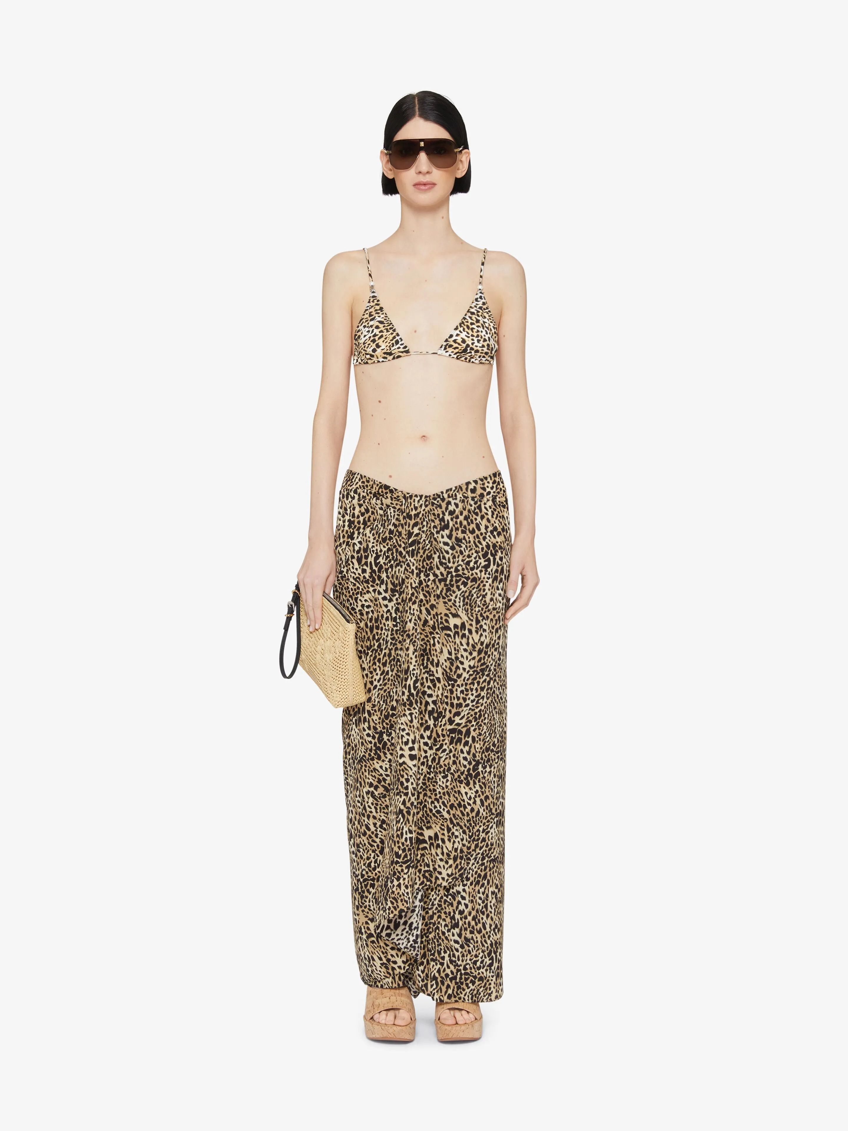 Draped Skirt In Silk With Leopard Print