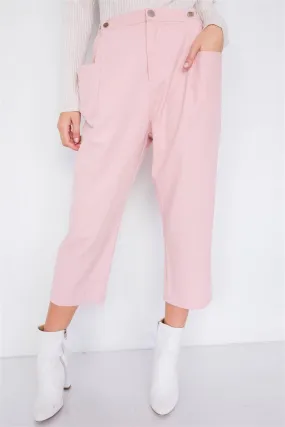 Dust Rose Chic Solid Ankle Wide Leg Adjustable Snap Waist Pants /2-1