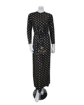 Ellwi Gold Polka Dot Print Black Cotton Nursing Nightgown