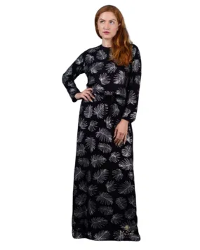 Ellwi Metallic Leaf Print Black Cotton Nursing Nightgown