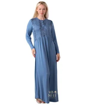 Ellwi Snakeskin Print Steel Blue Button Down Cotton Nightgown