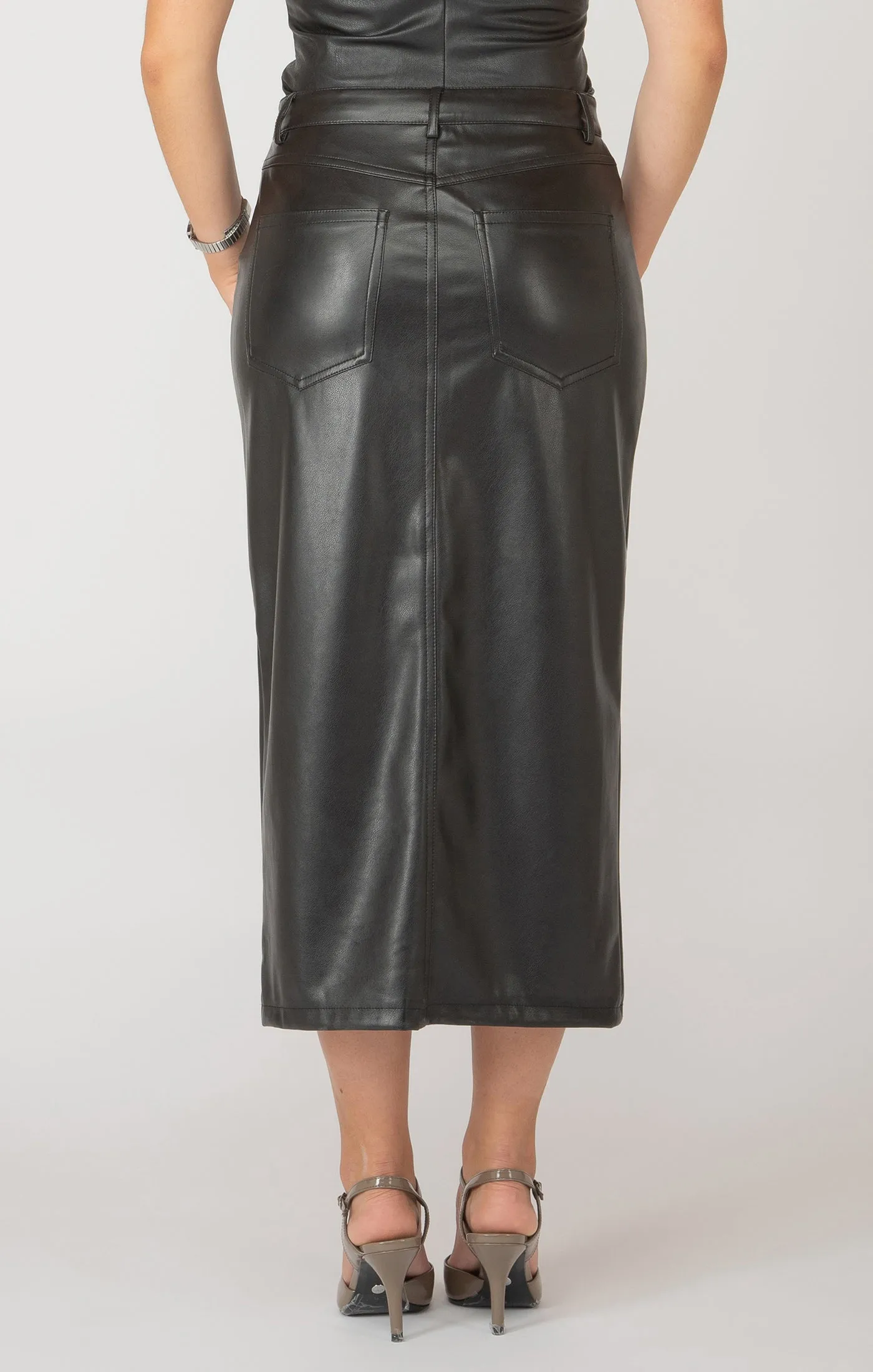 Faux Leather Midi Skirt | Black