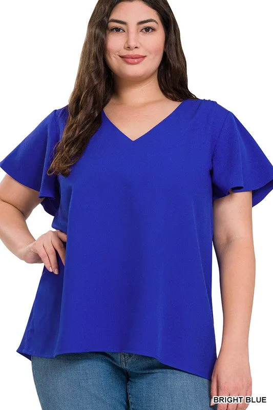 FS Clearance Woven Flutter Sleeve V-Neck Top