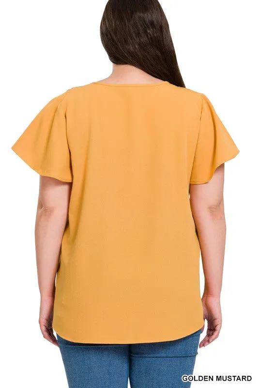 FS Clearance Woven Flutter Sleeve V-Neck Top