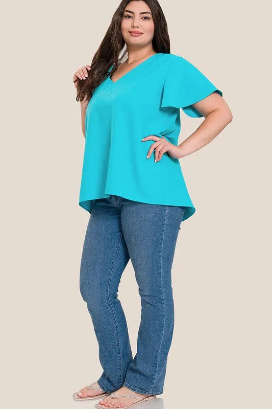 FS Clearance Woven Flutter Sleeve V-Neck Top