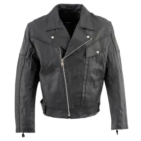 Genuine Leather EL1055 Men's Black Classic Vented ‘Braided’ Moto Jacket with Utility Pocket