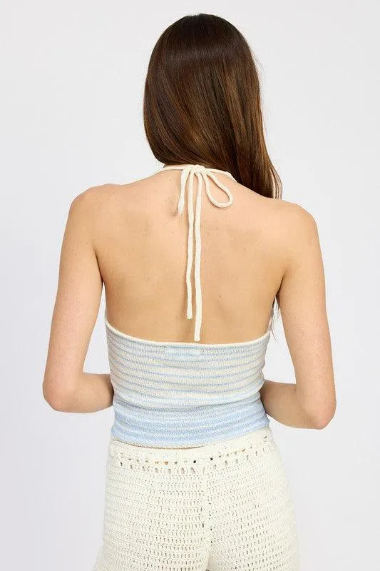 GLITTER YARN HALTEL TOP WITH BACK TIE