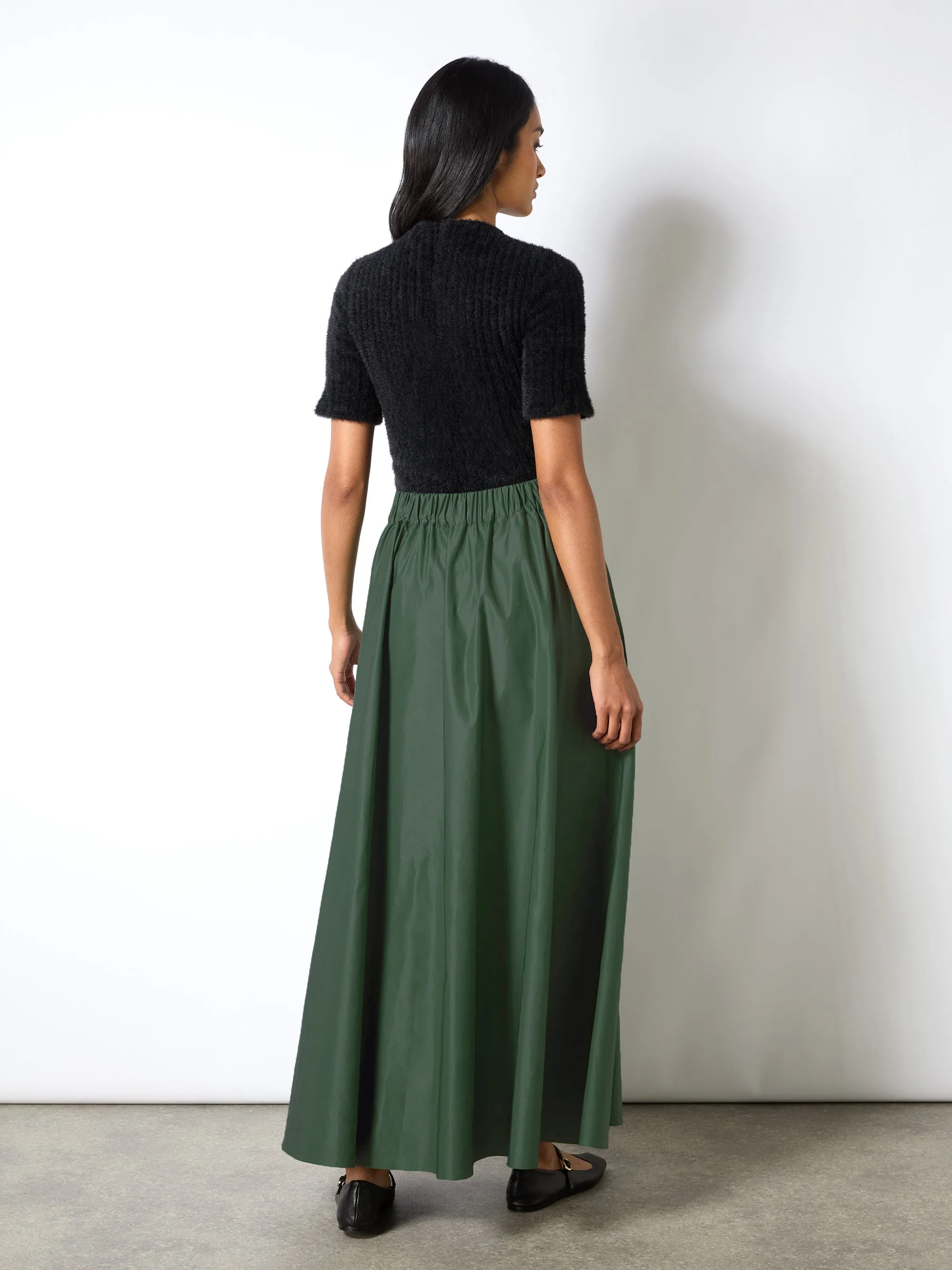 Green Taffeta Full Maxi Skirt