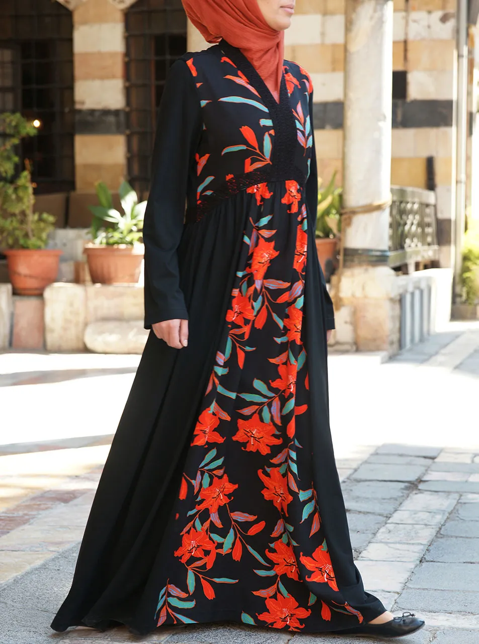 Jamilah Print and Lace Abaya