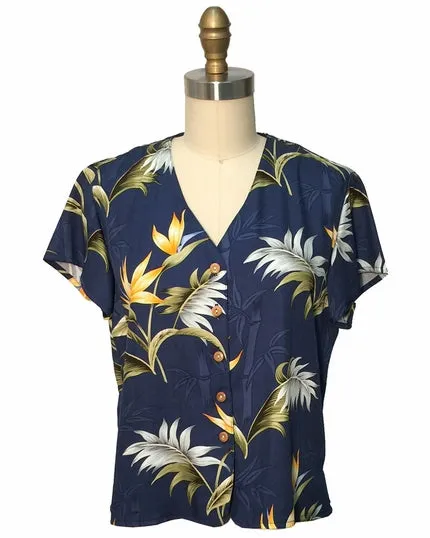 Ladies Bamboo Paradise Navy V-Neck Blouse