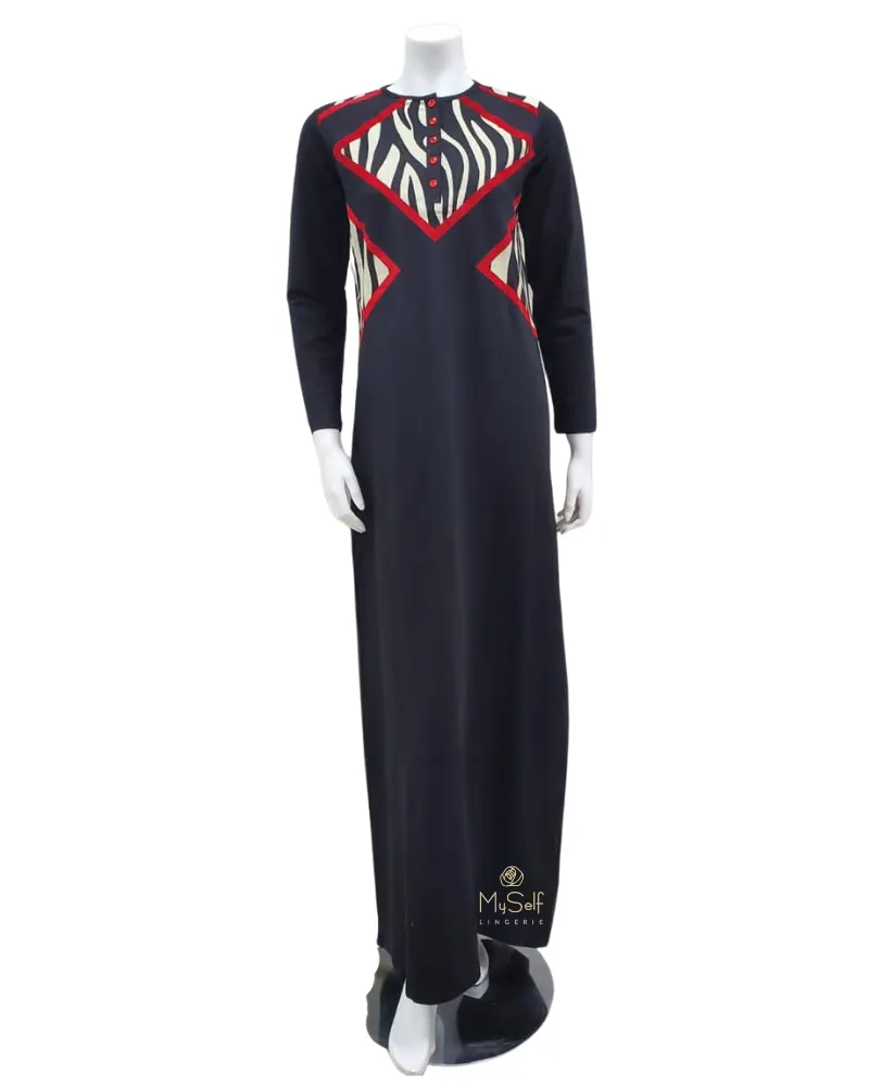 LN580A Black Gucci Inspired Button Down Nightgown & Hoodie