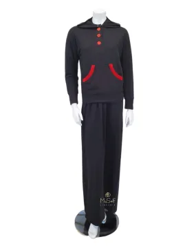 LN580A Black Gucci Inspired Button Down Nightgown & Hoodie