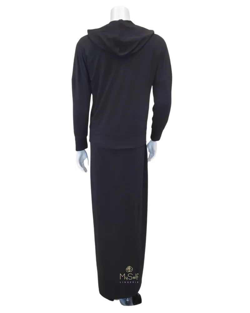 LN580A Black Gucci Inspired Button Down Nightgown & Hoodie