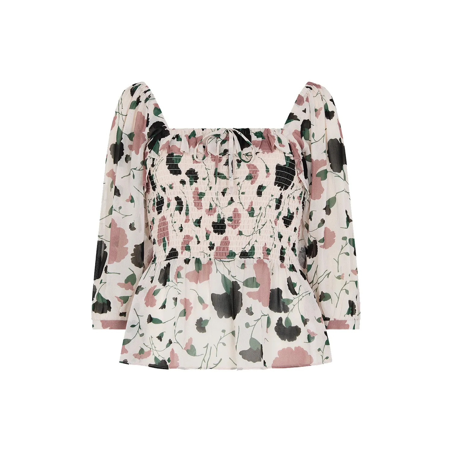 Matilda Peplum Peony Print Blouse In Cream