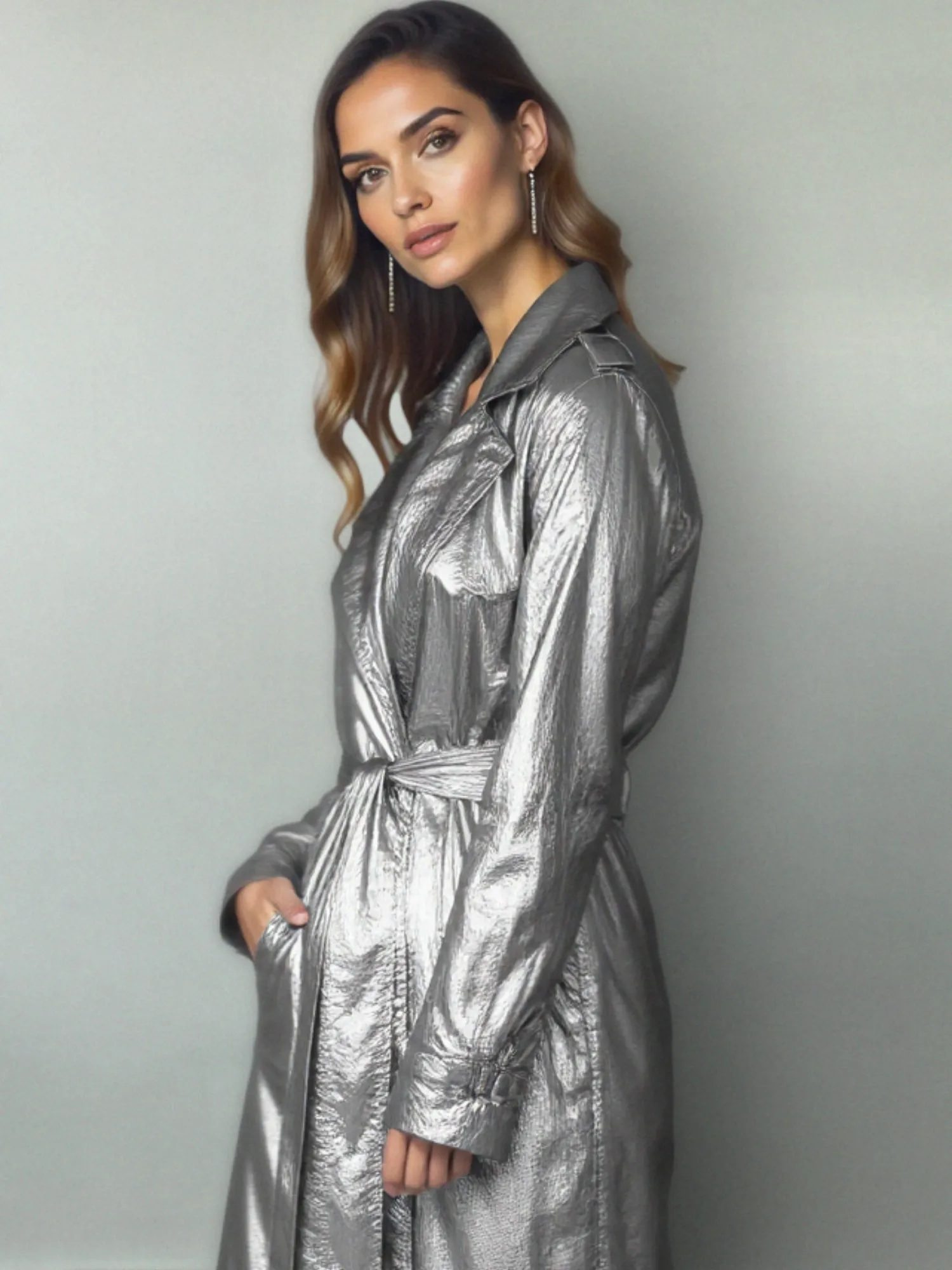 Metallic Trench Wrap Jacket