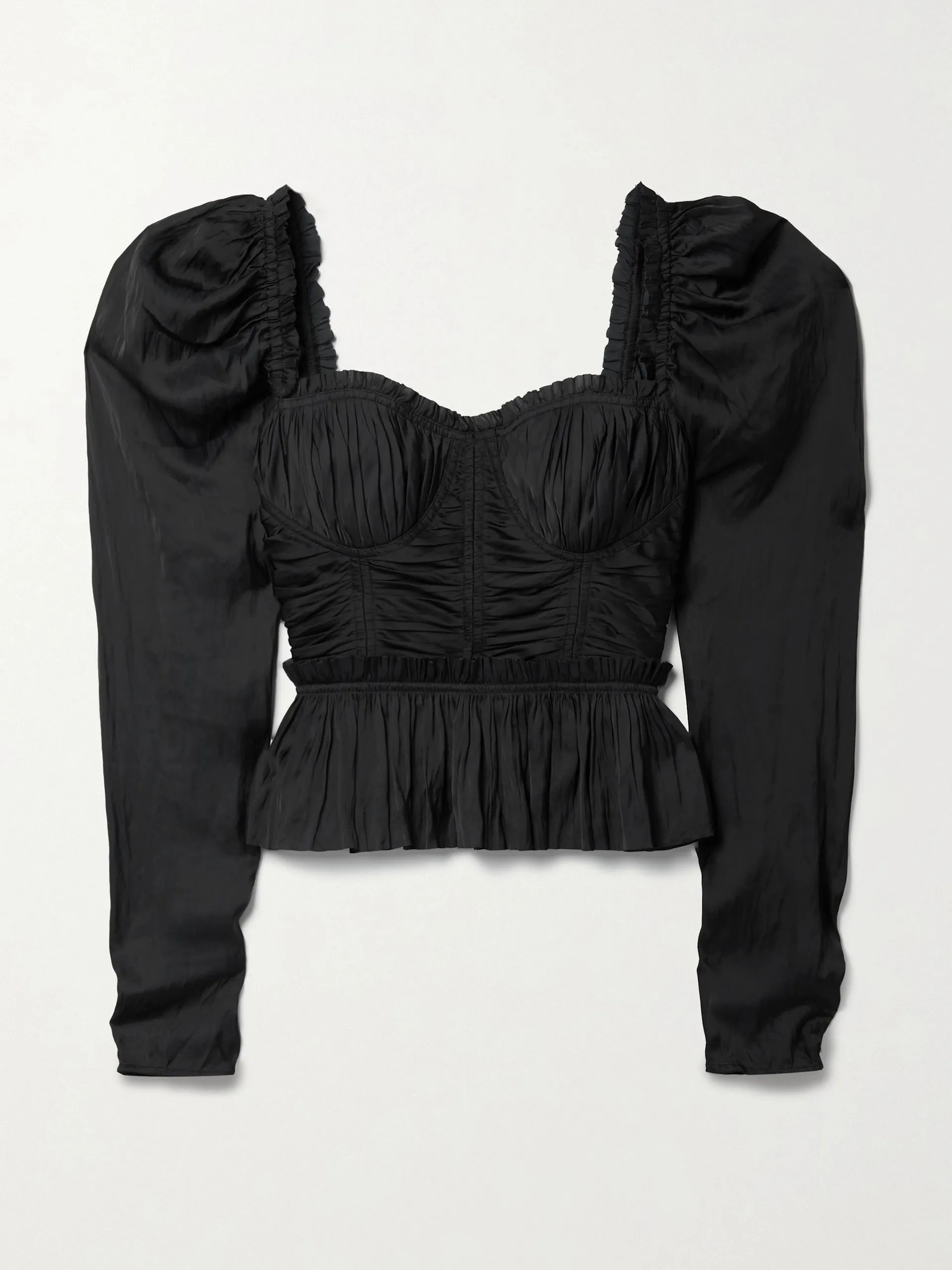 Mia ruffled gathered satin peplum blouse