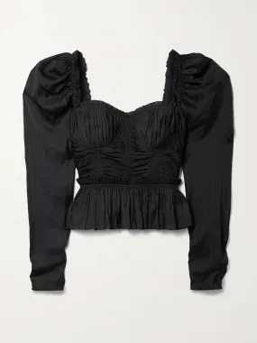 Mia ruffled gathered satin peplum blouse