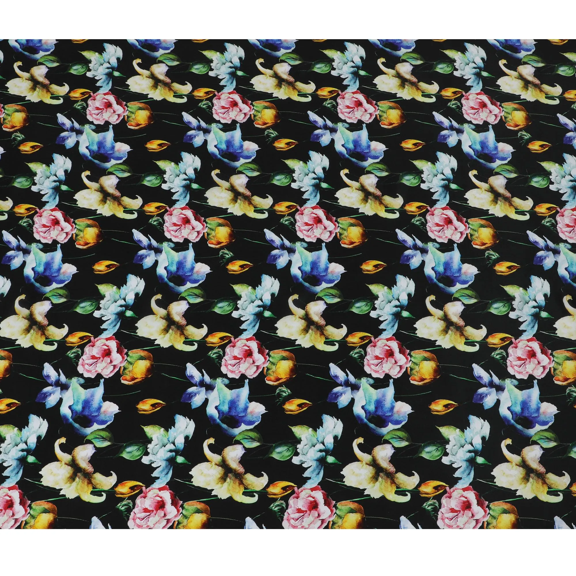 Midnight Florals Viscose Fabric - Vibrant Digital Print, Luxurious Draping, Crafted in India, 110cm Wide-D18726