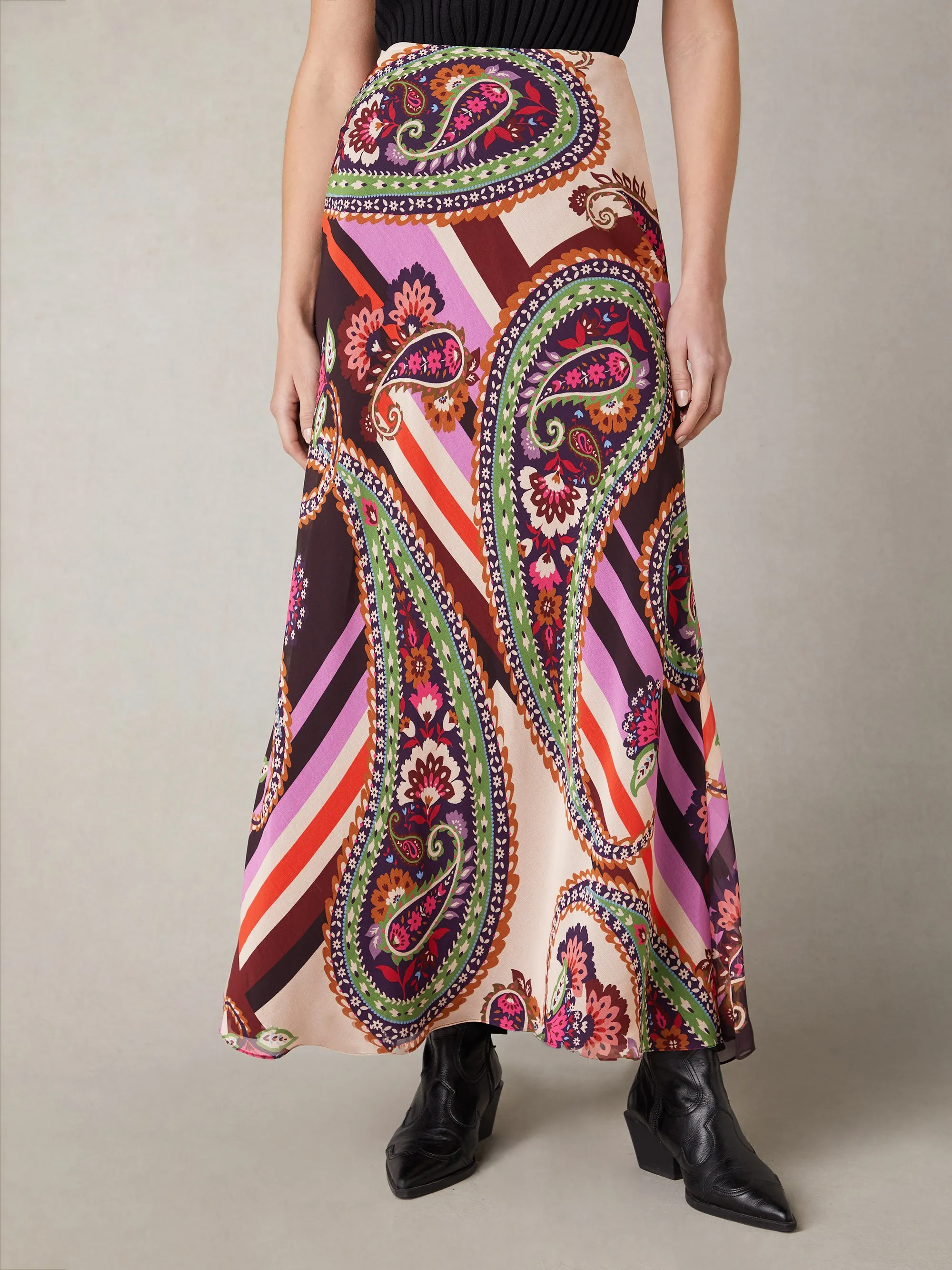 Multi Paisley Print Bias Cut Skirt