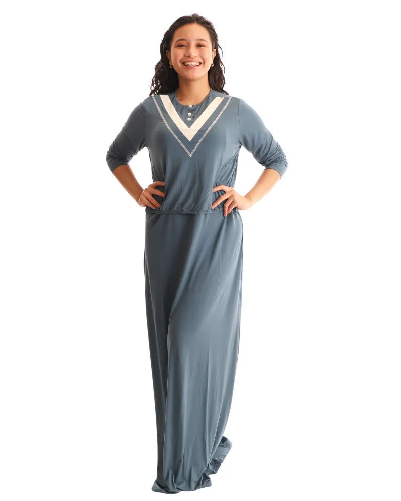 N5023-23B Denim Blue Color Inset Bamboo Cotton Nursing Nightgown